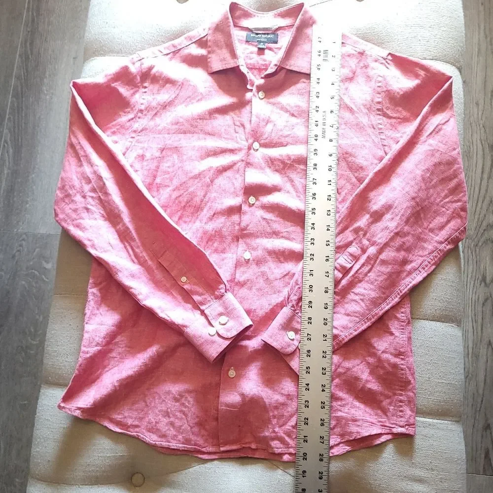 Banana Republic Red Linen/Cotton Button-Up Long-Sleeve Shirt Men's Medium